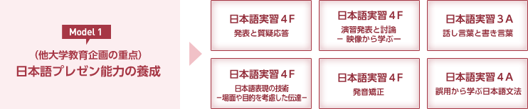 Model 1.（他大学教育企画の重点）日本語プレゼン能力の養成